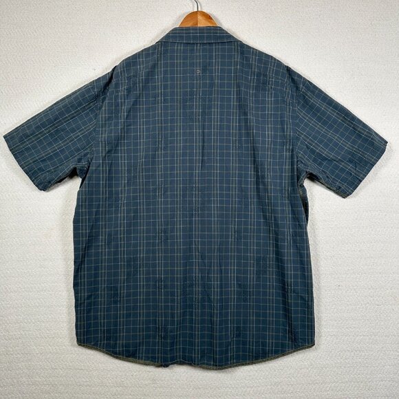 REI Mens Size XL Shirt Short Sleeve Button Front Blue Plaid Y2K Embroidered Sun - Picture 4 of 15